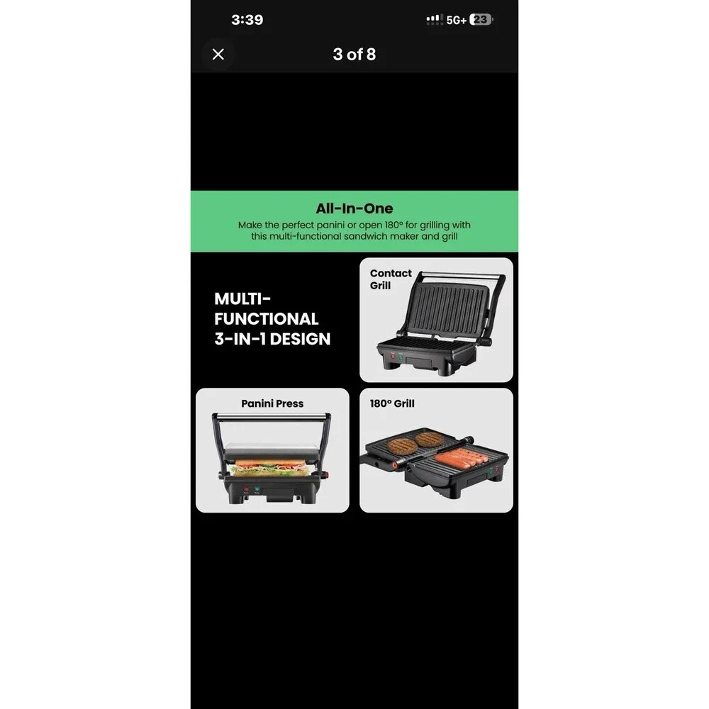 Electric Panini Press Grill and Gourmet Sandwich Maker w/ Non-Stick Coated Pl...